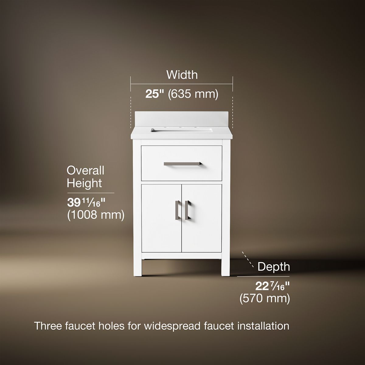 3/4 view of product with dimensions