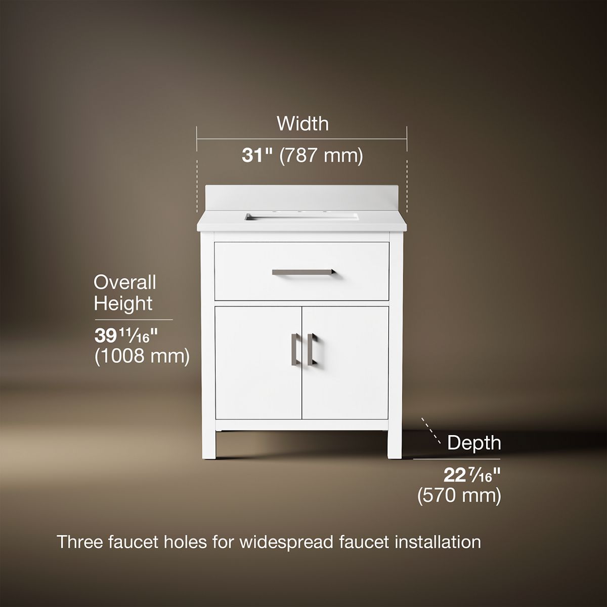3/4 view of product with dimensions