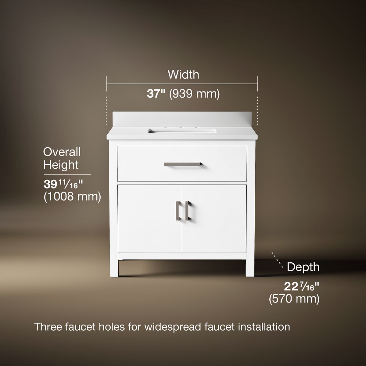 3/4 view of product with dimensions