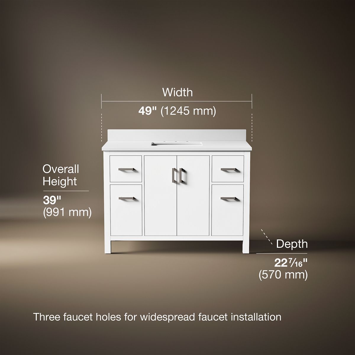 3/4 view of product with dimensions