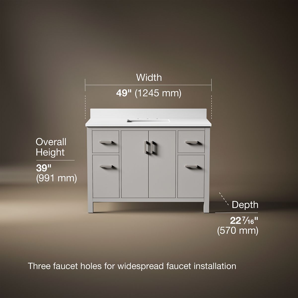 3/4 view of product with dimensions
