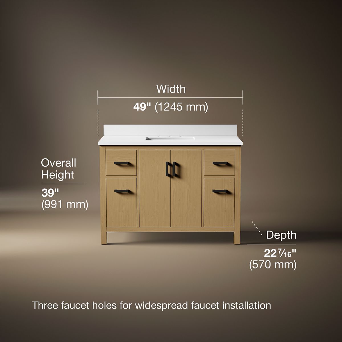 3/4 view of product with dimensions