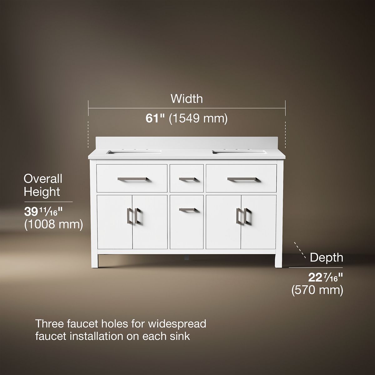 3/4 view of product with dimensions