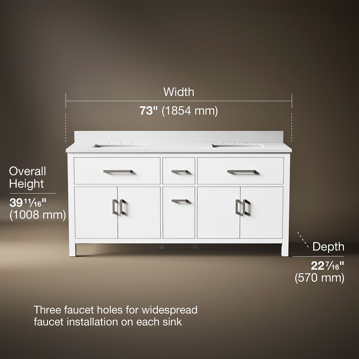 3/4 view of product with dimensions