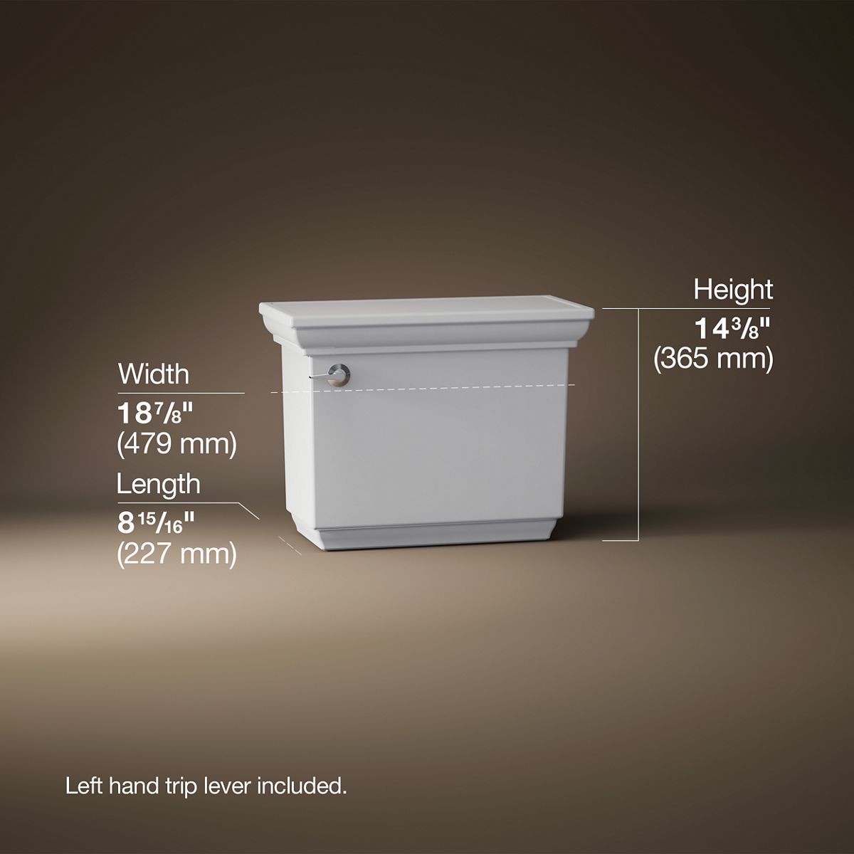 3/4 view of product with dimensions