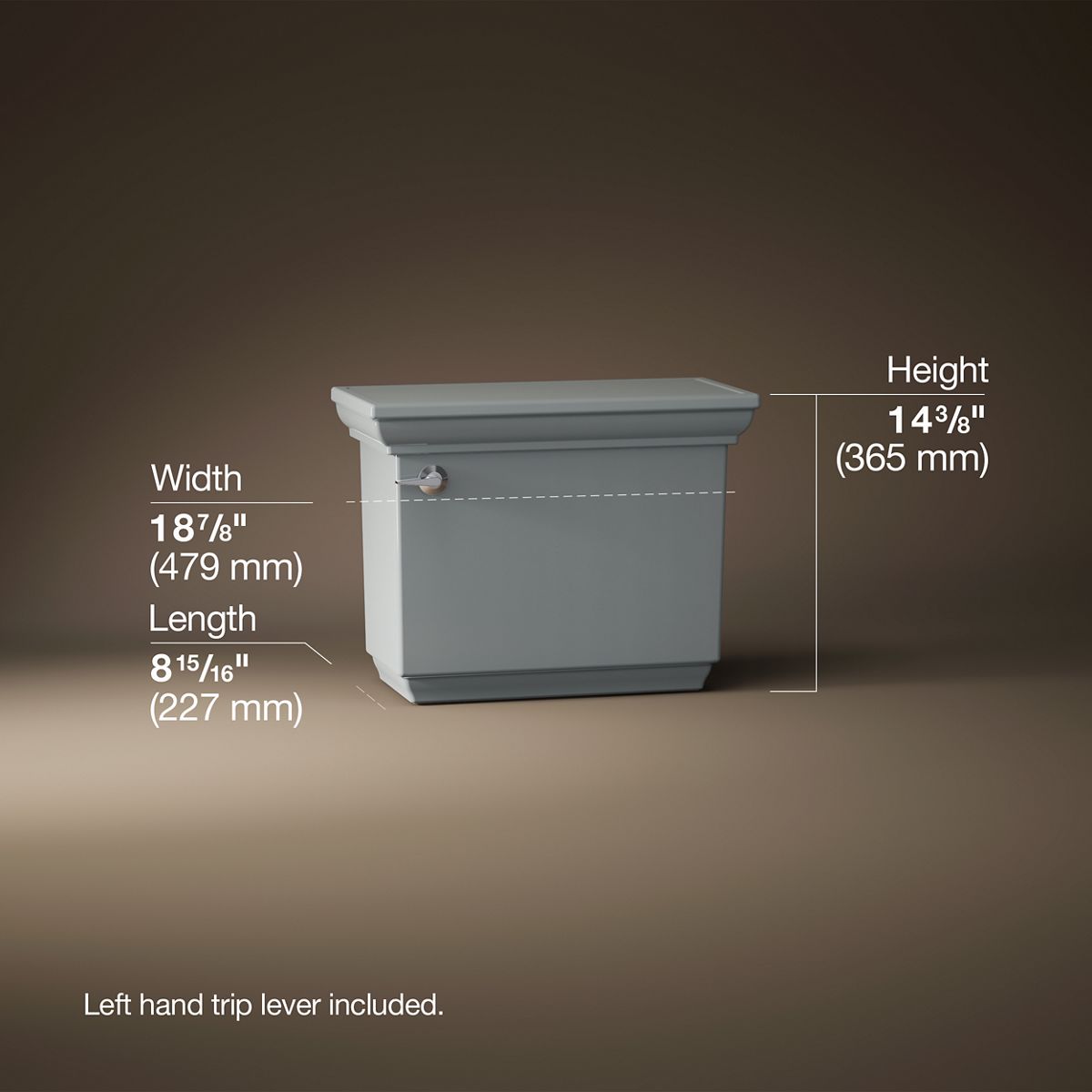 3/4 view of product with dimensions