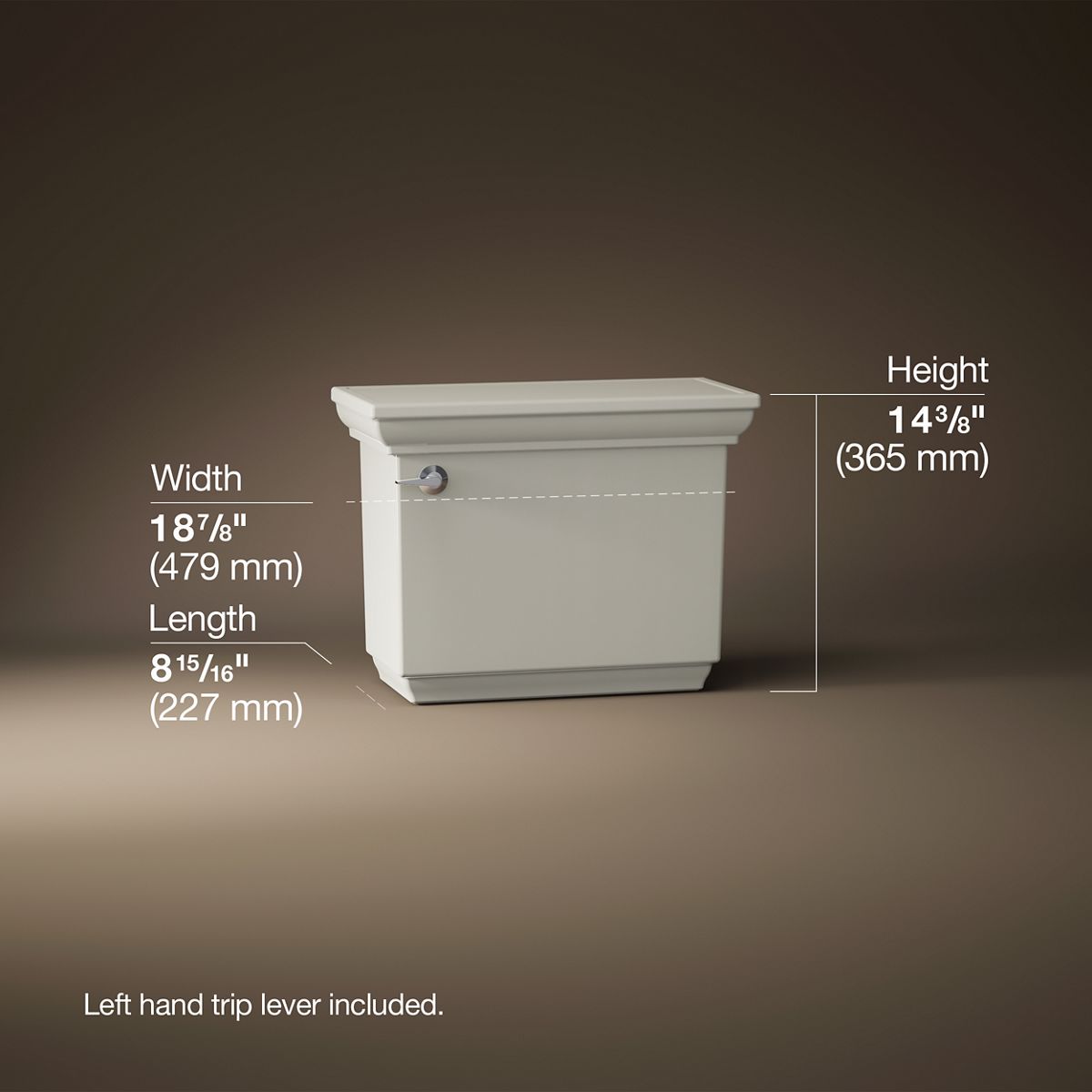 3/4 view of product with dimensions