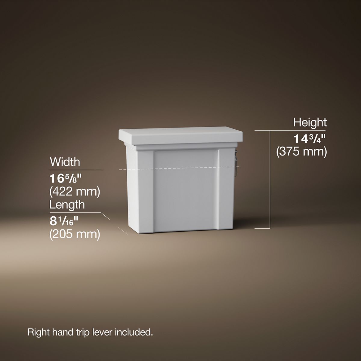 3/4 view of product with dimensions