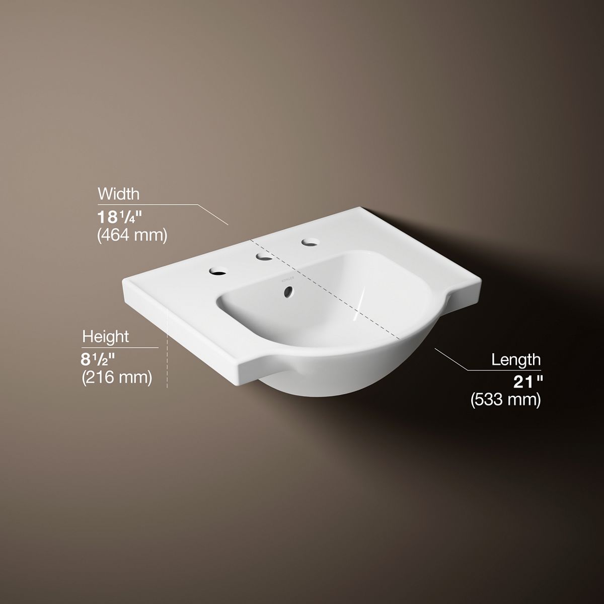 3/4 view of product with dimensions