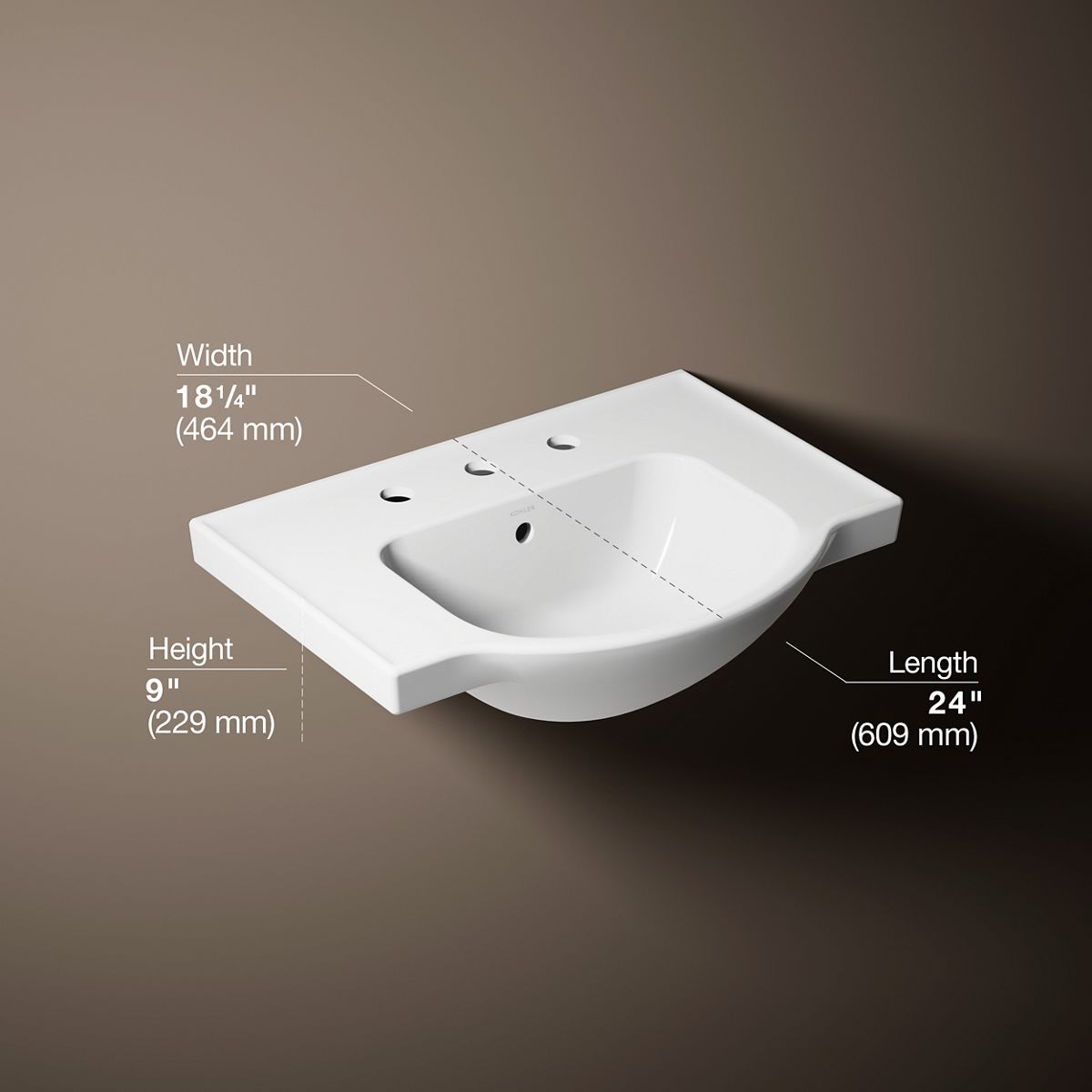 3/4 view of product with dimensions
