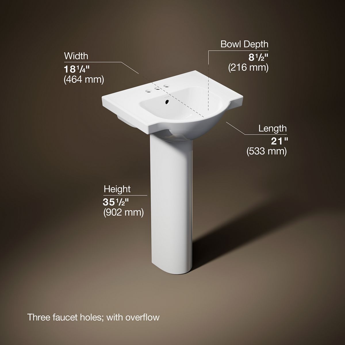3/4 view of product with dimensions