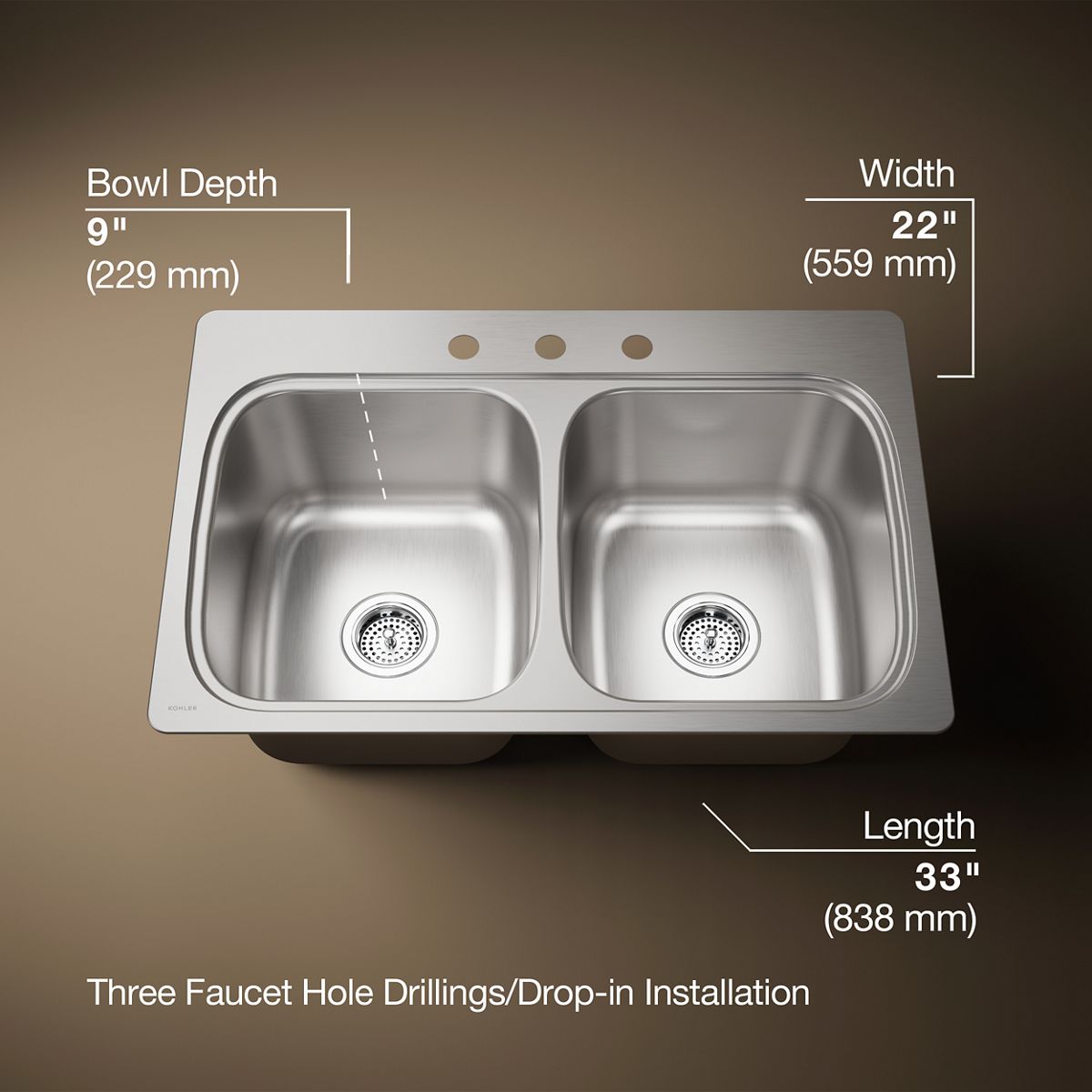 3/4 view of product with dimensions