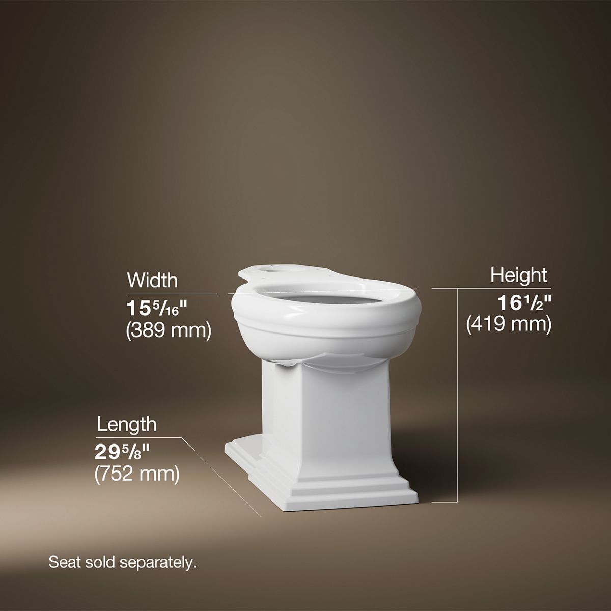 3/4 view of product with dimensions