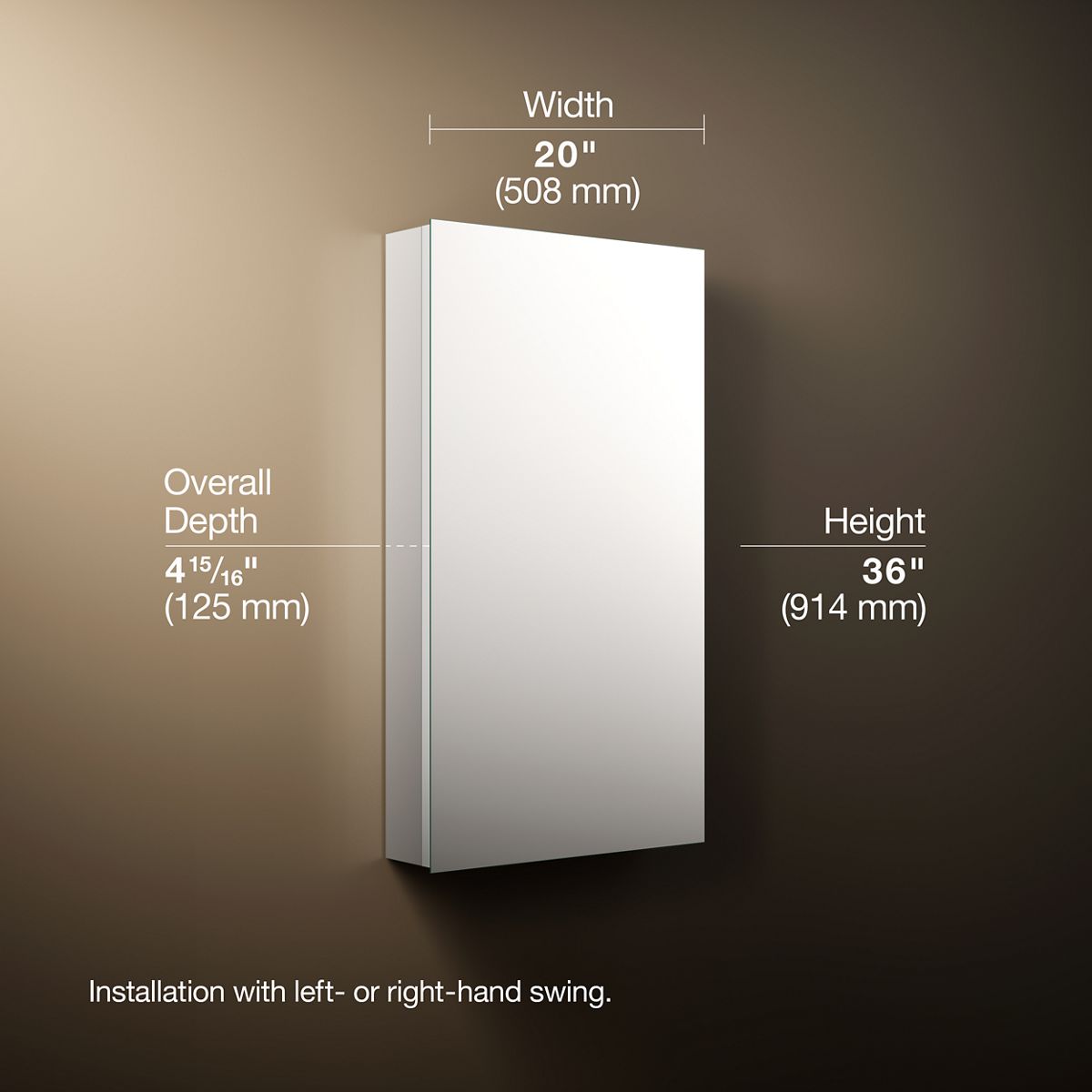 3/4 view of product with dimensions