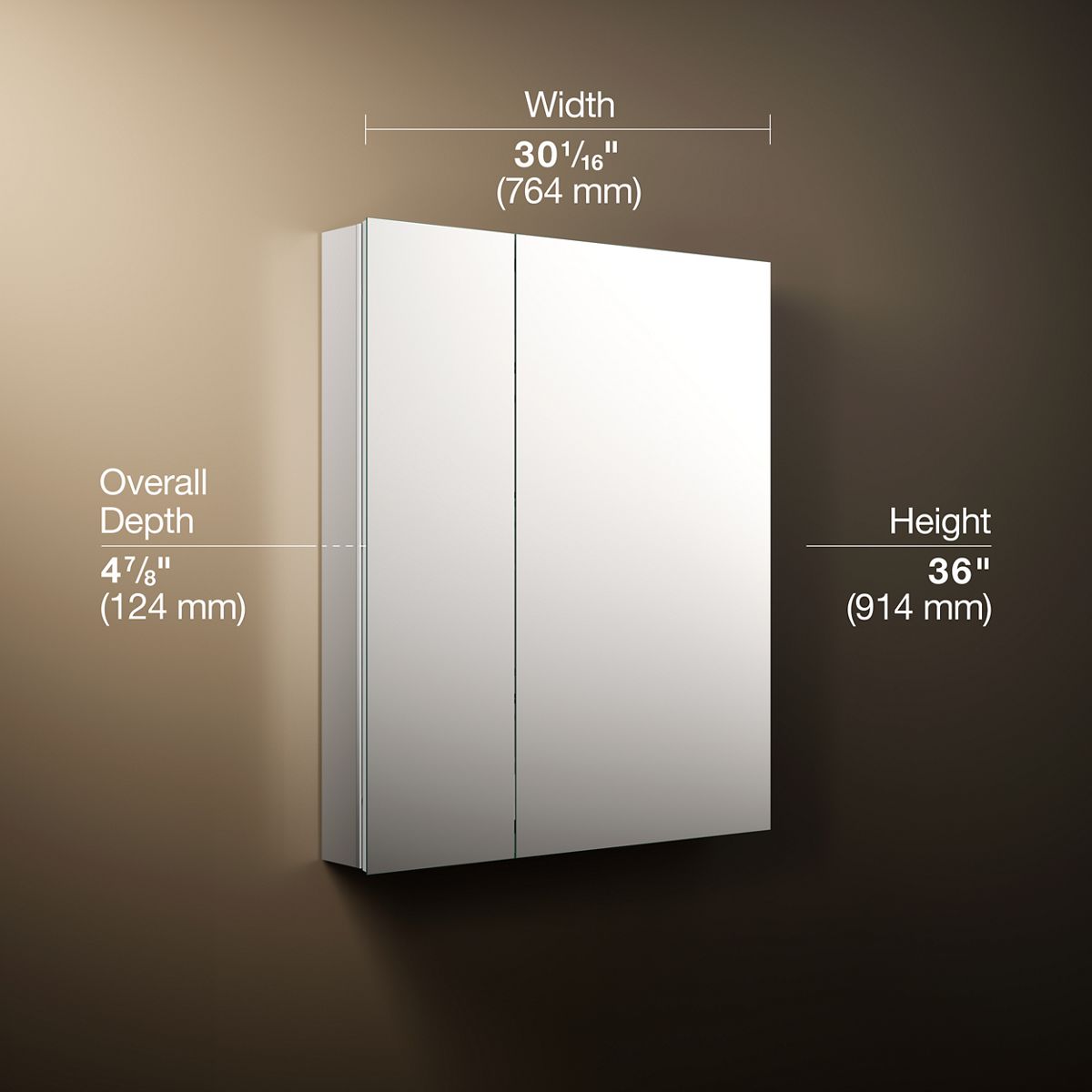 3/4 view of product with dimensions