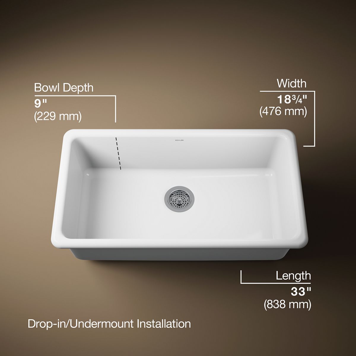 3/4 view of product with dimensions