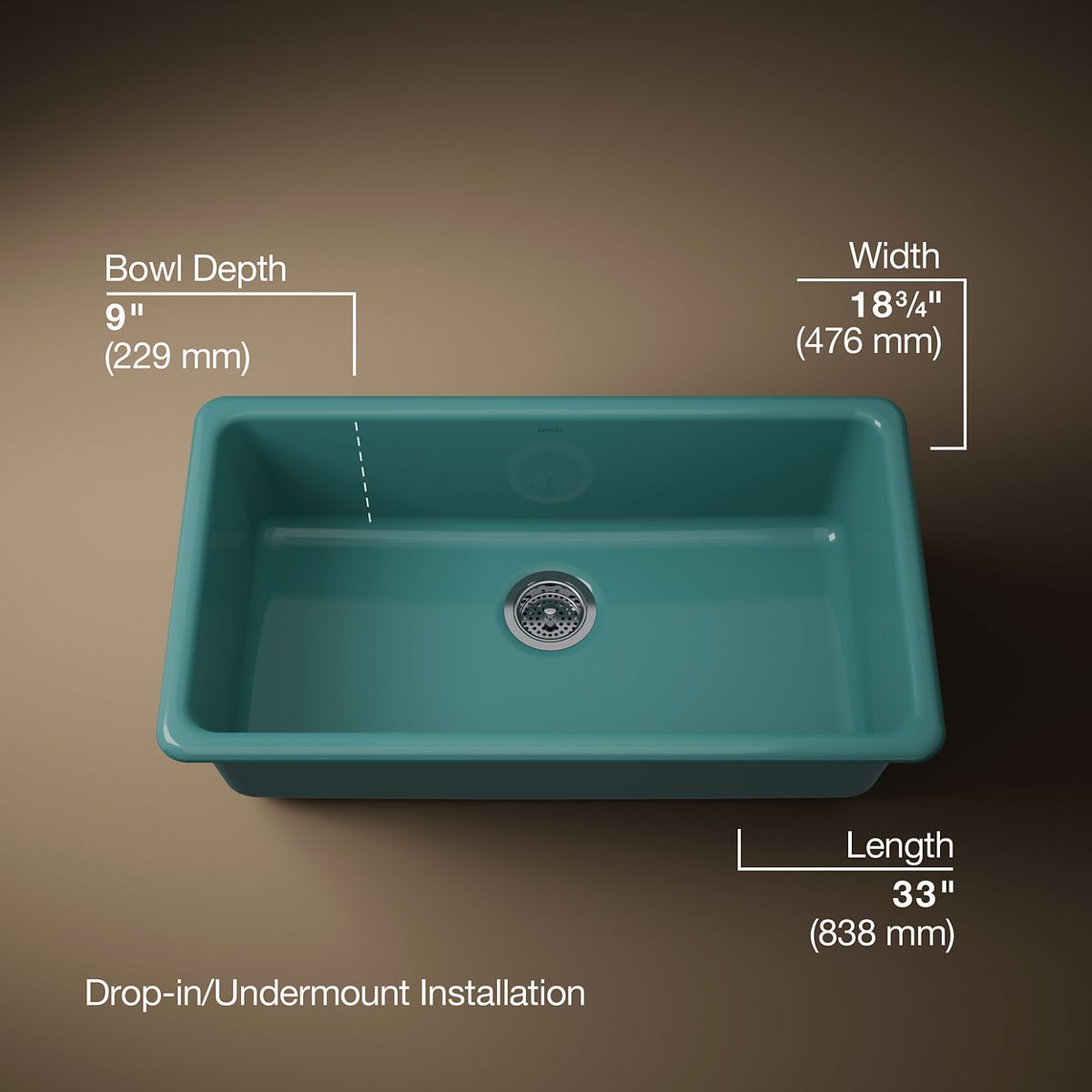 3/4 view of product with dimensions