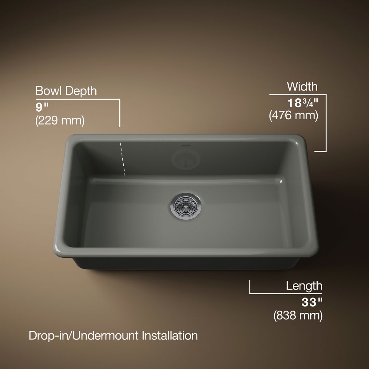 3/4 view of product with dimensions