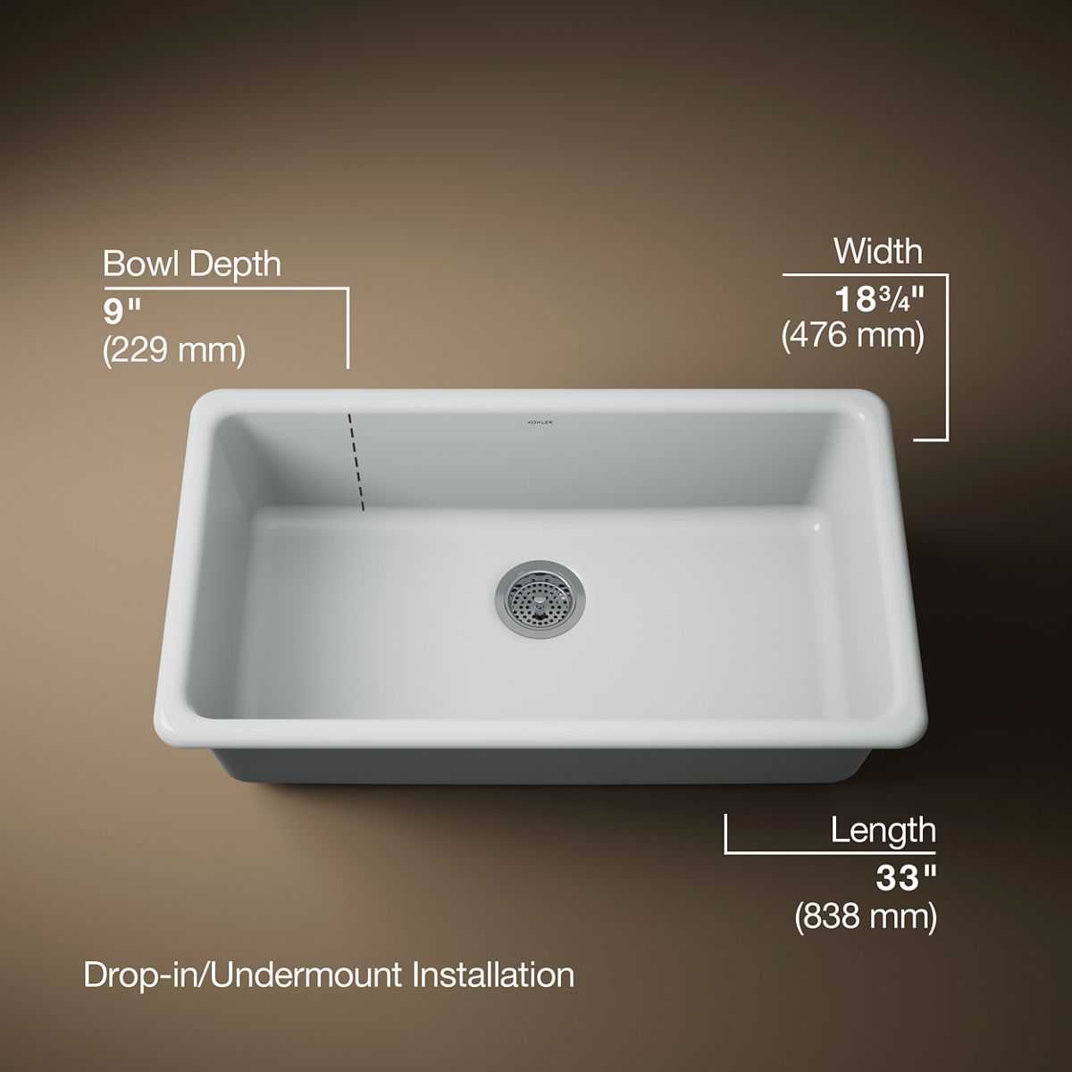 3/4 view of product with dimensions