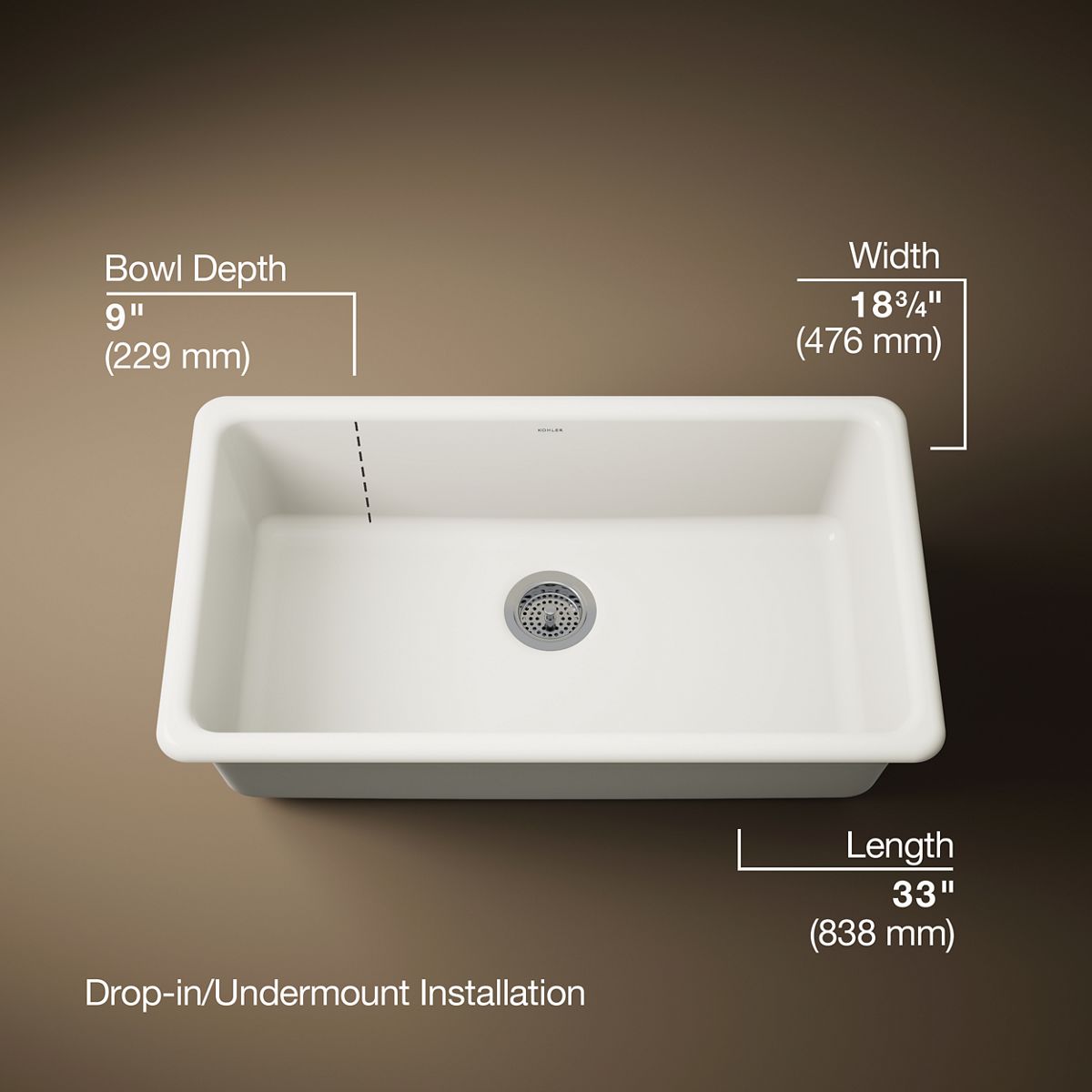 3/4 view of product with dimensions