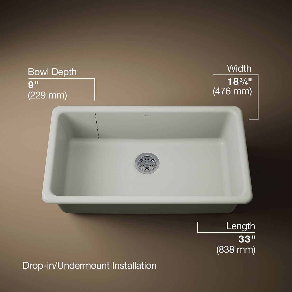 3/4 view of product with dimensions
