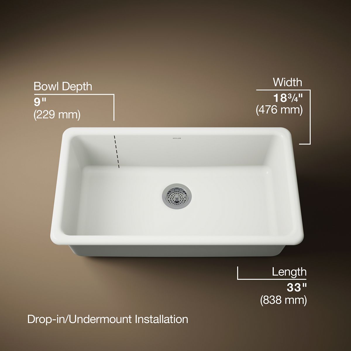 3/4 view of product with dimensions