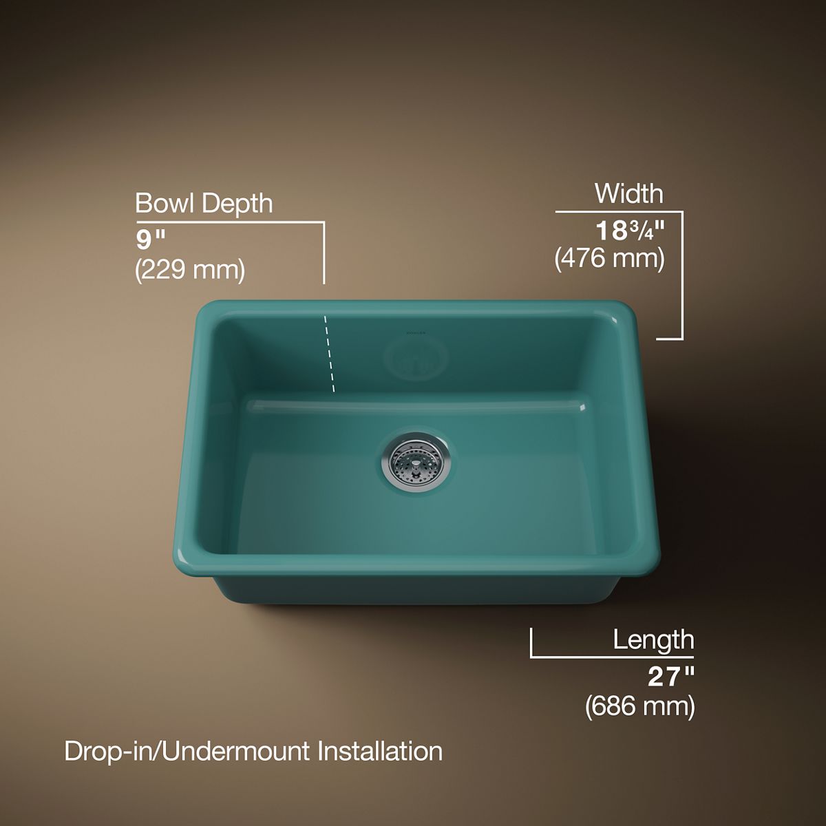 3/4 view of product with dimensions