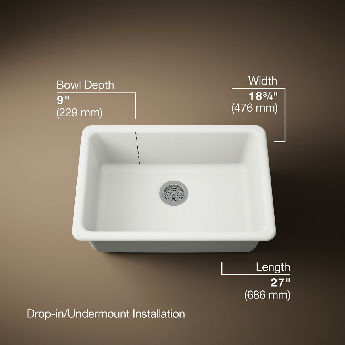 3/4 view of product with dimensions