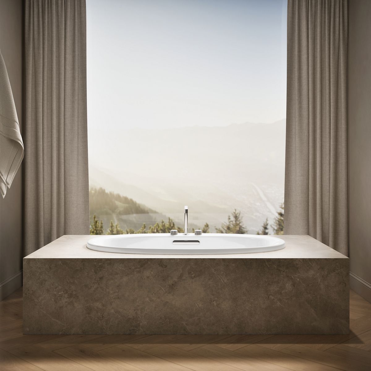 Up to 2 walls & multiple product categories visible, 1-point perspective