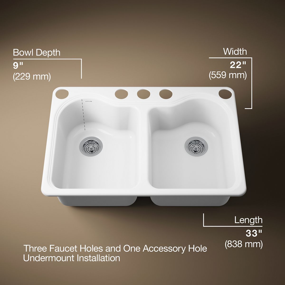 3/4 view of product with dimensions