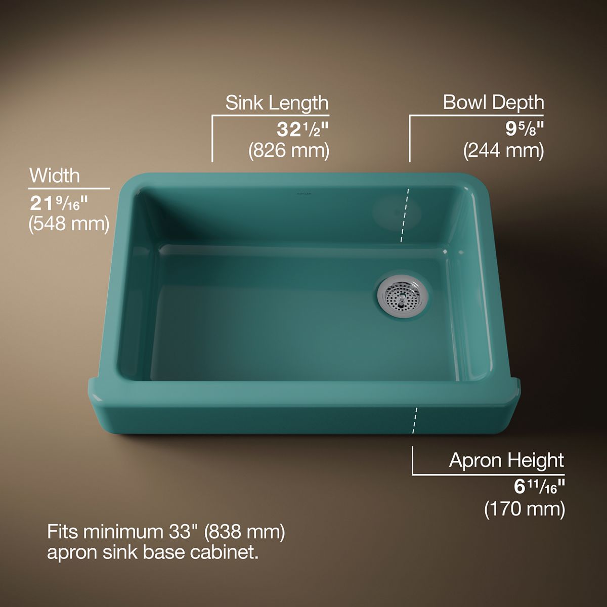 3/4 view of product with dimensions