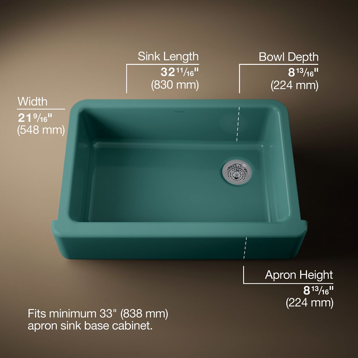 3/4 view of product with dimensions