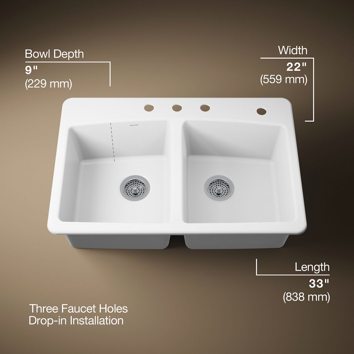 3/4 view of product with dimensions