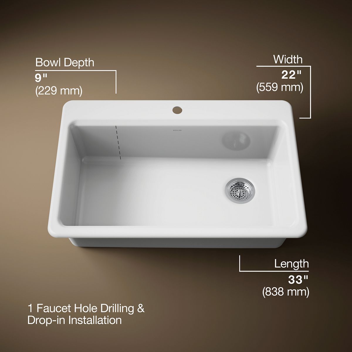 3/4 view of product with dimensions