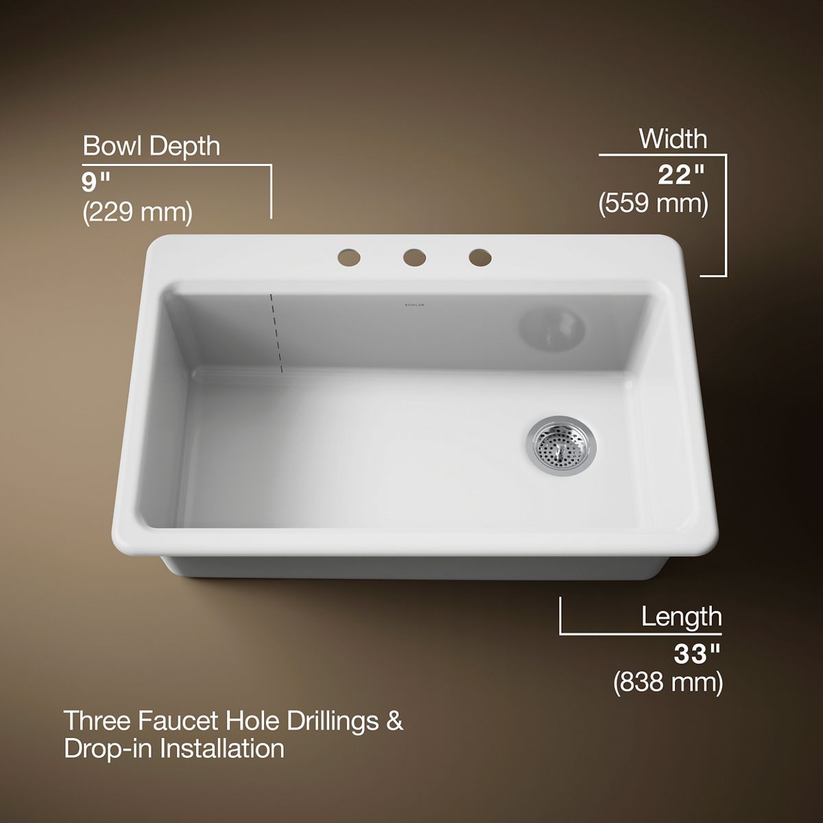 3/4 view of product with dimensions