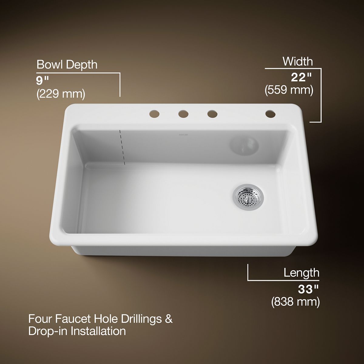 3/4 view of product with dimensions