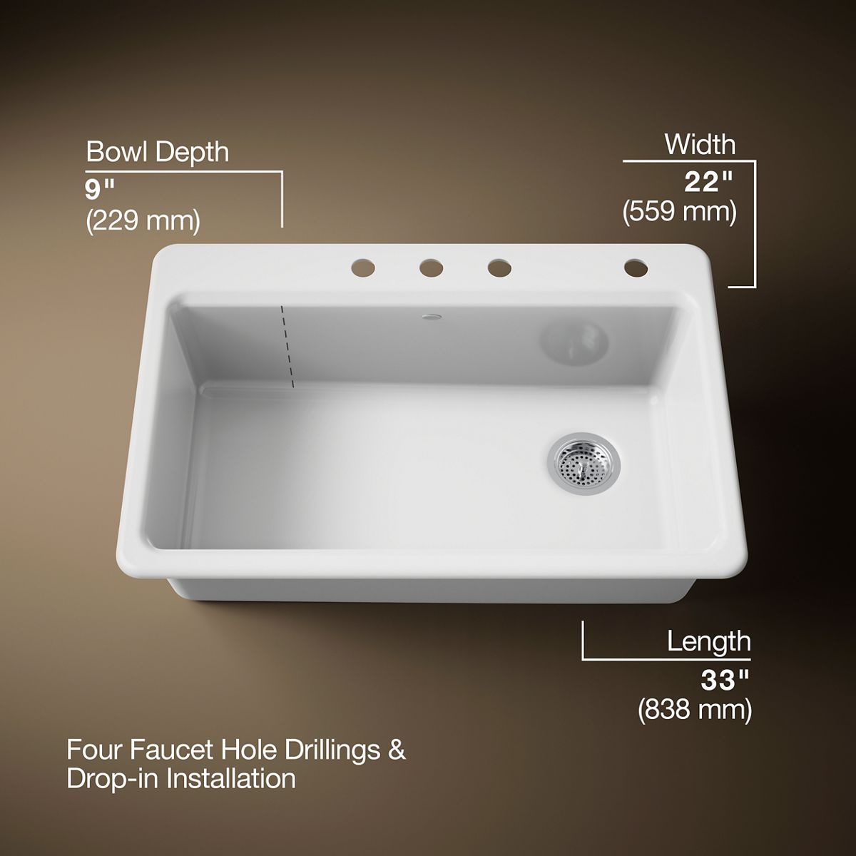 3/4 view of product with dimensions