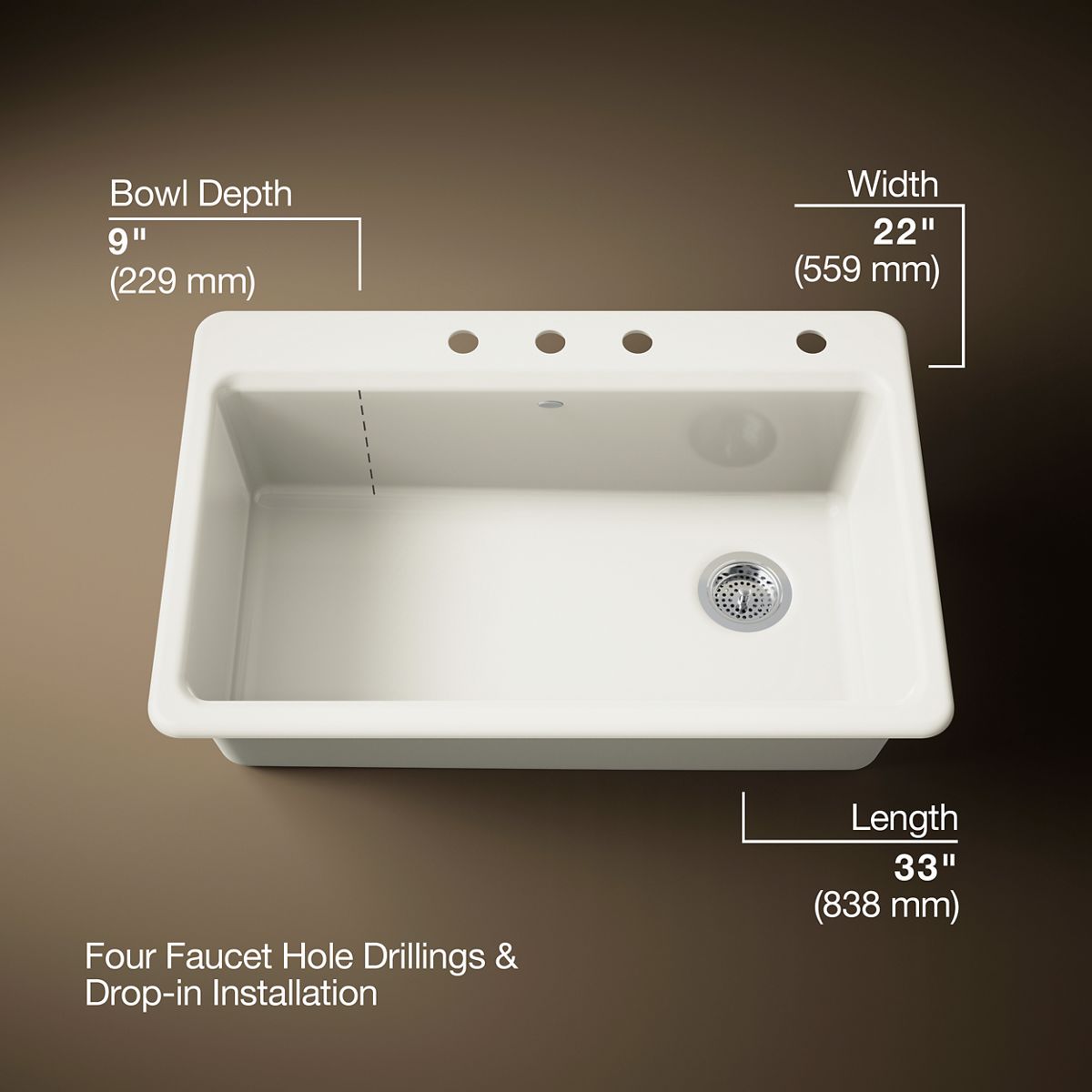 3/4 view of product with dimensions