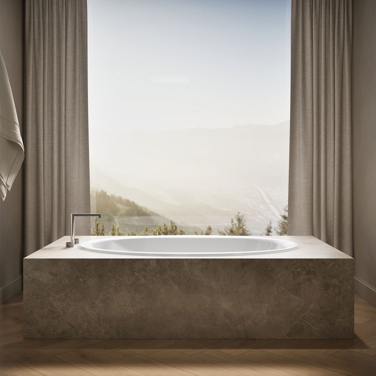 Up to 2 walls & multiple product categories visible, 1-point perspective