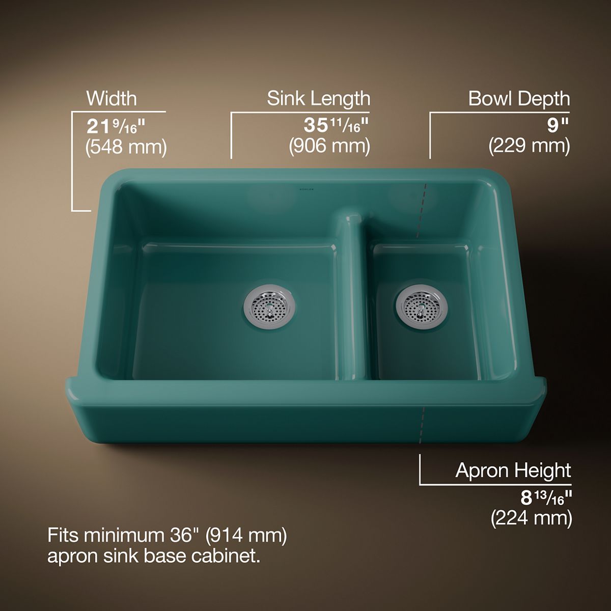 3/4 view of product with dimensions