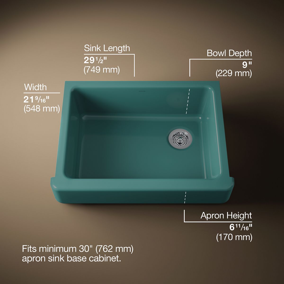 3/4 view of product with dimensions