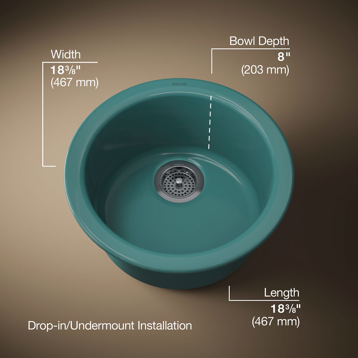 3/4 view of product with dimensions