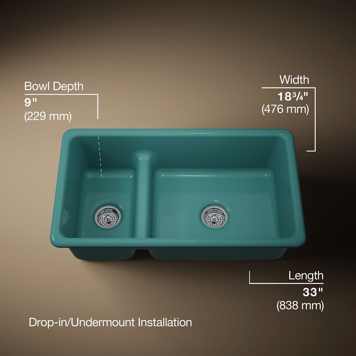 3/4 view of product with dimensions