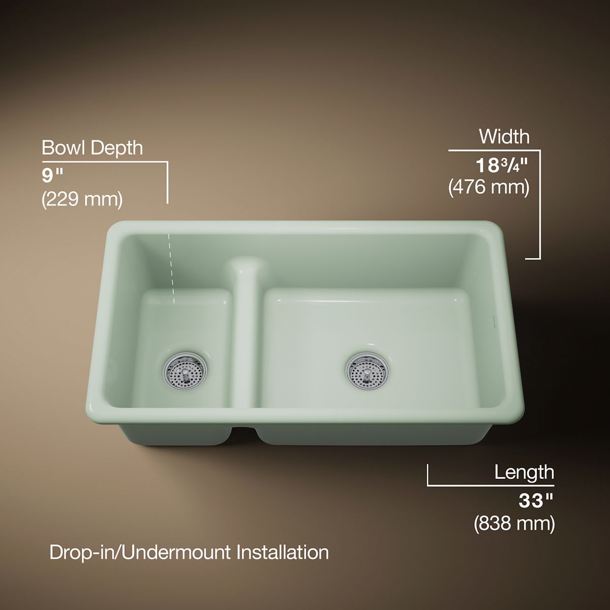 3/4 view of product with dimensions
