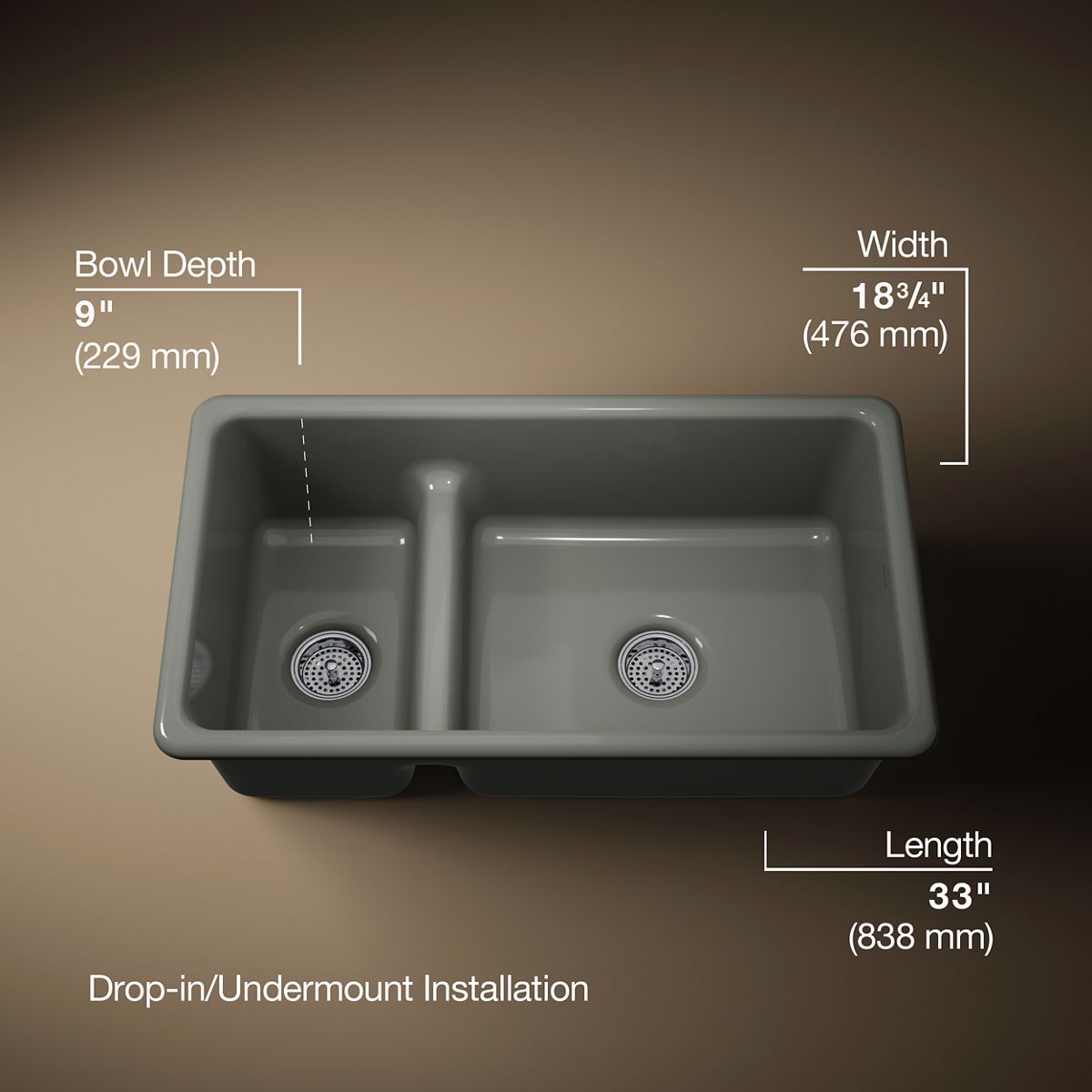 3/4 view of product with dimensions