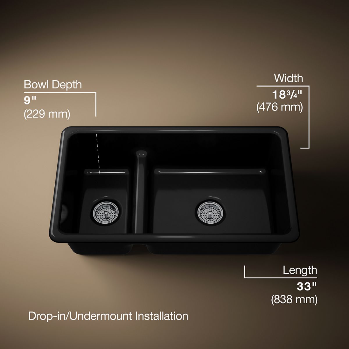 3/4 view of product with dimensions