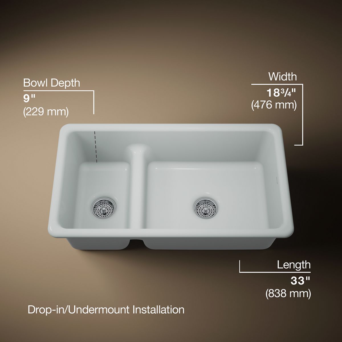 3/4 view of product with dimensions