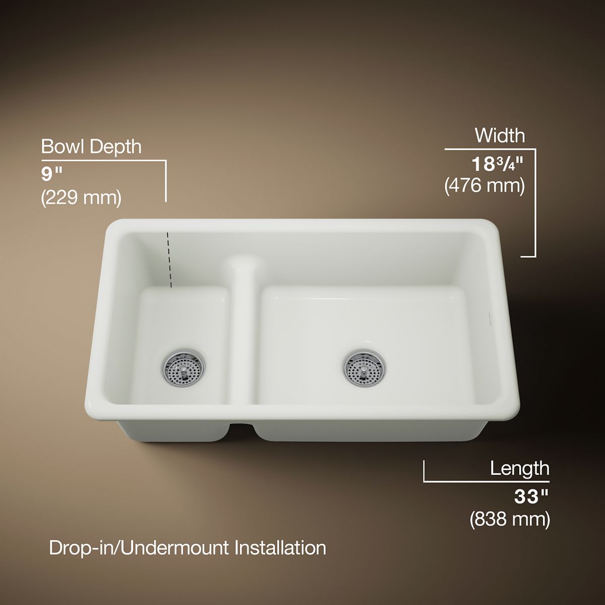 3/4 view of product with dimensions