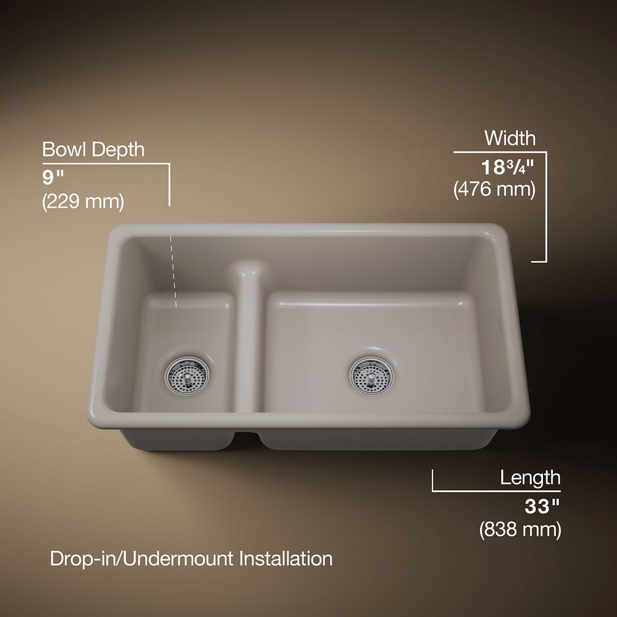 3/4 view of product with dimensions