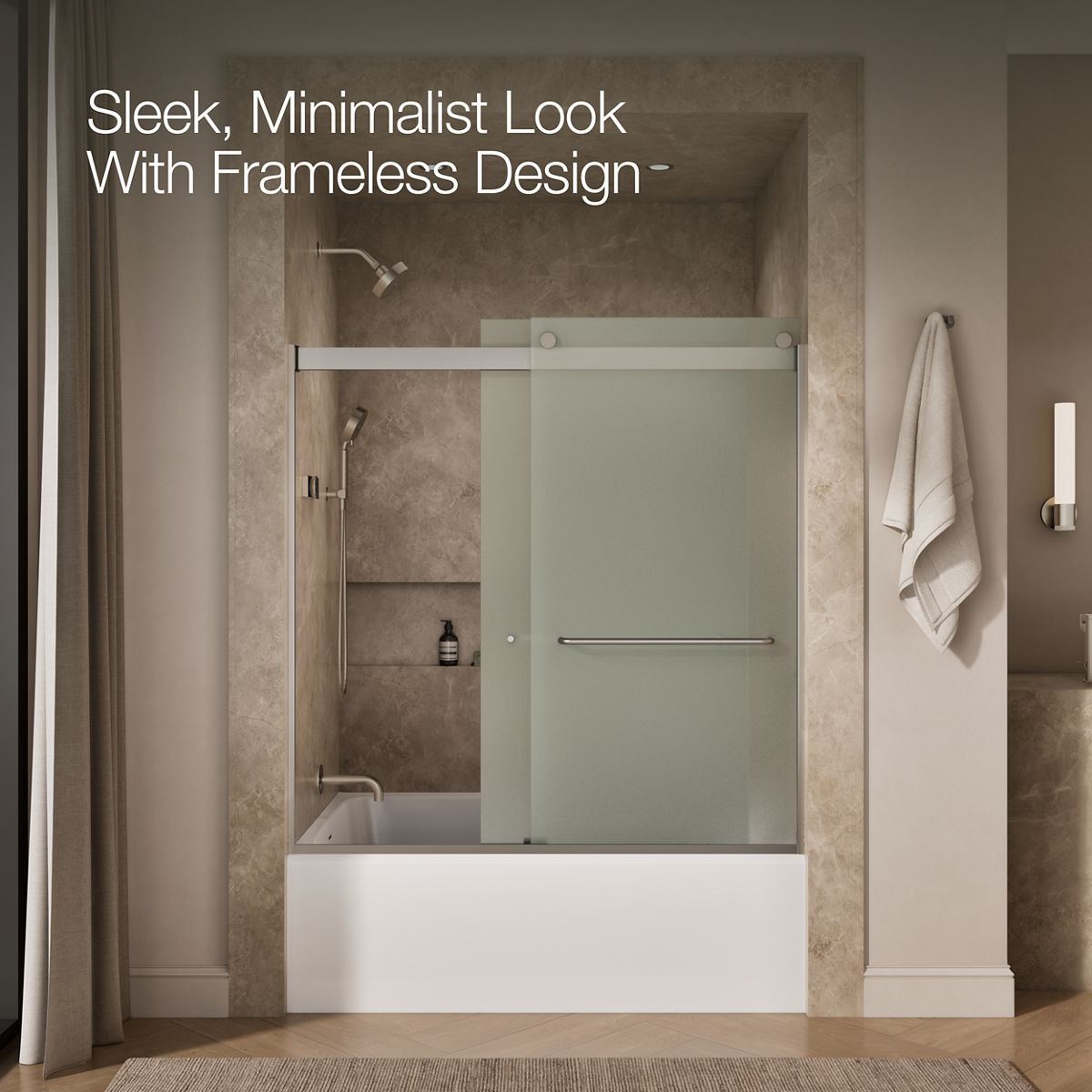 Levity Frameless Sliding Bath Door | K-706004-D3 | KOHLER